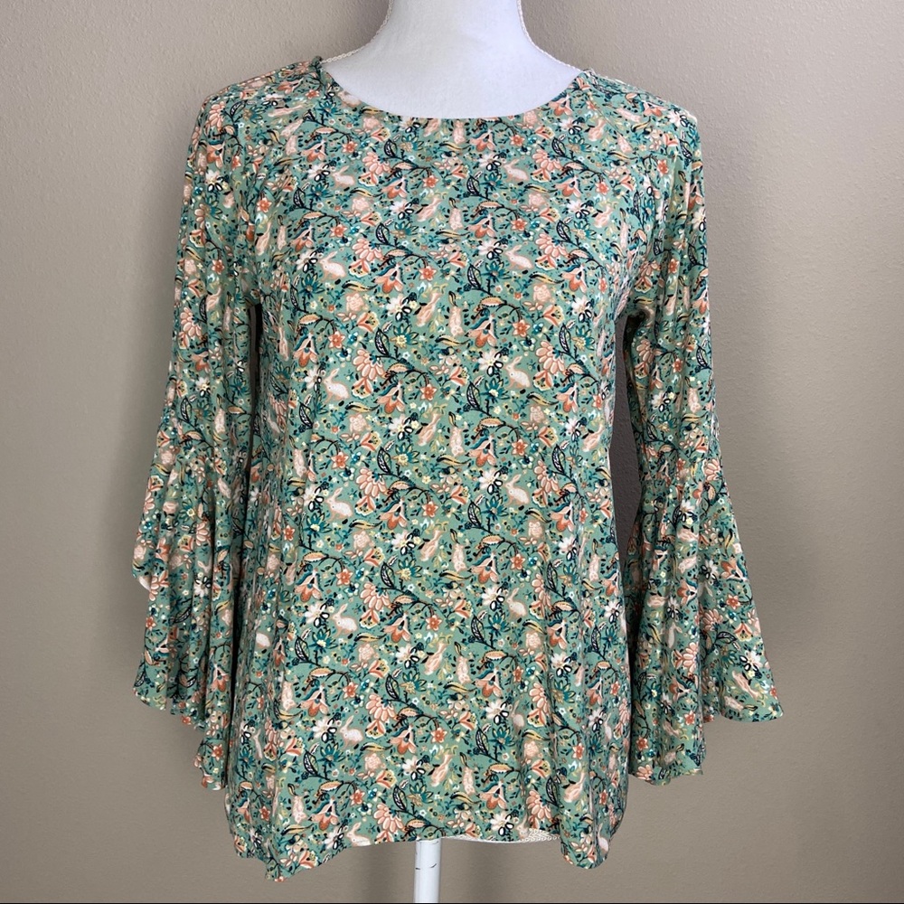 Lauren Conrad Green Bell Sleeve Bunny Owl Top XS